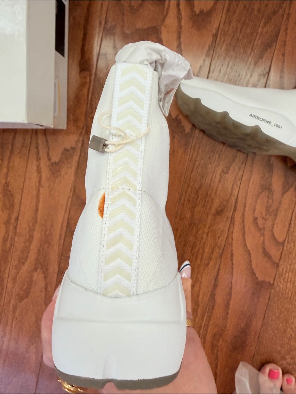 Nila & Nila Italian White Sock Sneakers with 'AIRBORNE_1991' Accent - Picture 4 of 11